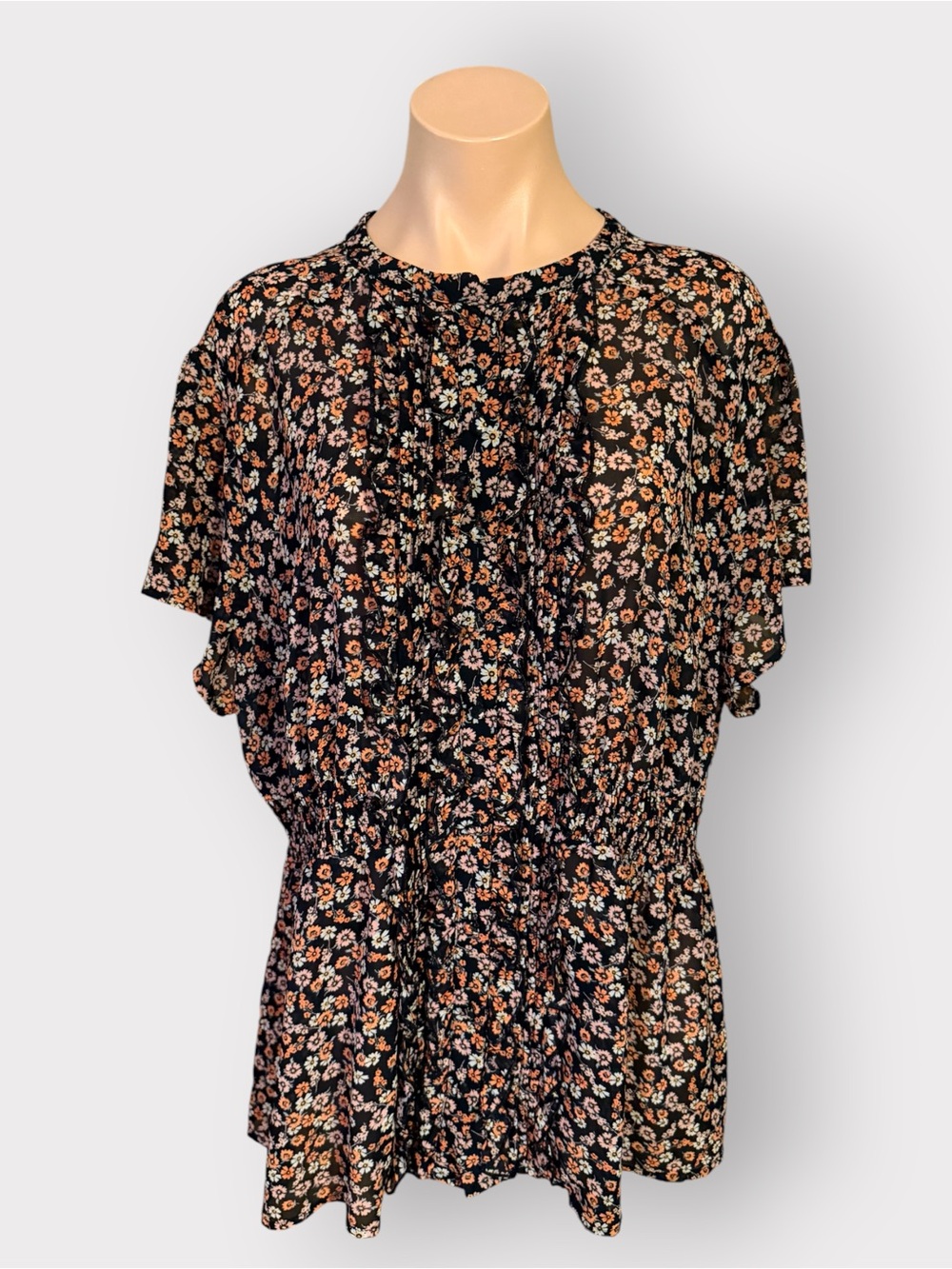 Torrid Women’s 3X Floral Smocked Waist Ruffle Front Short Sleeve Blouse Top